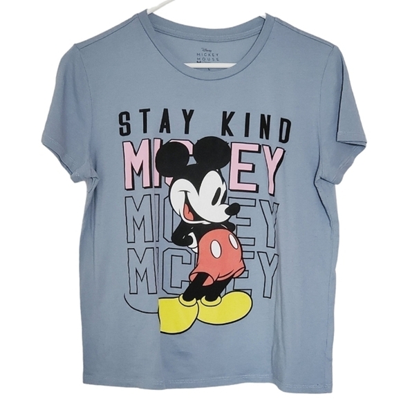 1072 * Disney Mickey Mouse Stay Kind Tee Blue Gray Size L - Picture 1 of 6